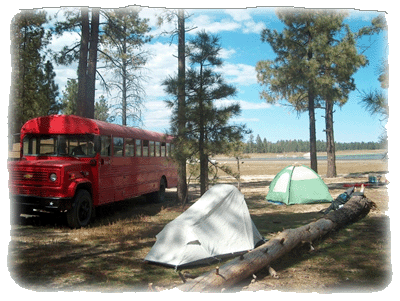 Bus and tents