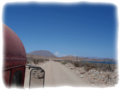 Gus on dirt road to Baja beach