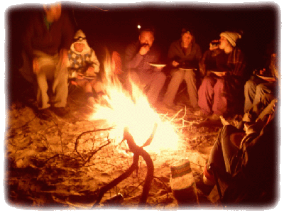 Warm campfire at beach